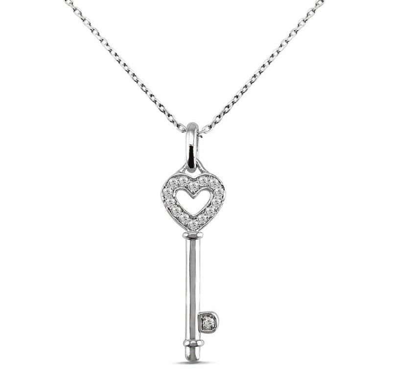 Диамантена висулка от бяло злато ключ 0.14 карата